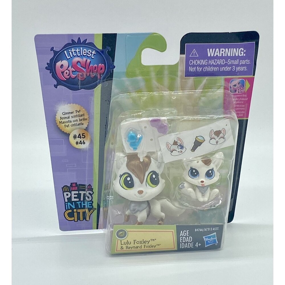 Littlest Pet Shop 45 46 Lulu & Reynard Foxley NIB White Metallic Fox Set